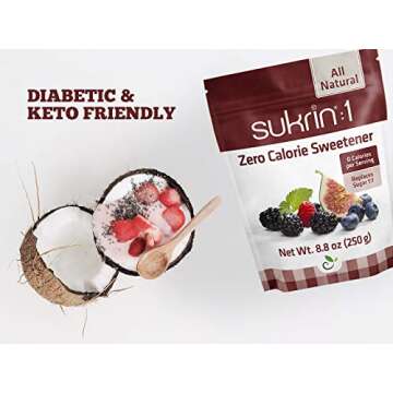 Sukrin:1 - All Natural 1:1 Sugar Substitute with Erythritol and Stevia, Zero Calorie Sweetener for Keto and Low Carb Diets, Gluten Free, Vegan, Baking, Non GMO, 8.8oz (1 Pack)