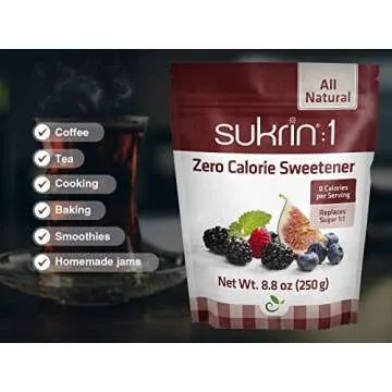 Sukrin:1 - All Natural 1:1 Sugar Substitute with Erythritol and Stevia, Zero Calorie Sweetener for Keto and Low Carb Diets, Gluten Free, Vegan, Baking, Non GMO, 8.8oz (1 Pack)