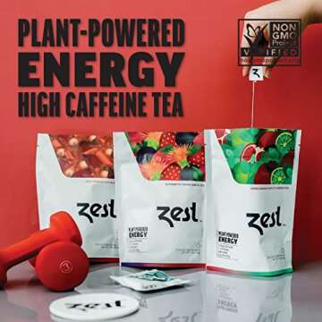 Zest 135-150mg High Caffeine Energy Leaf Blends - Variety Sampler Pack - Black Tea & Green Tea - 80 ...