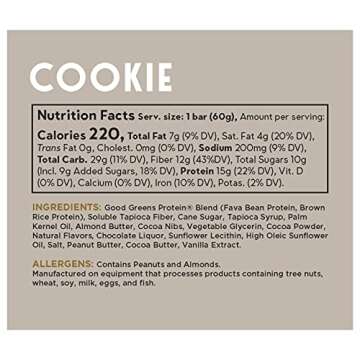 good! Snacks Vegan Cookie Dough Protein Bar | Gluten-Free, Plant Based, Low Sugar, Kosher, Soy Free, Non GMO | 15g Protein (12 Bars)