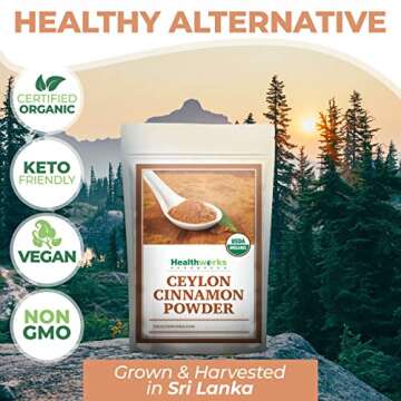 Healthworks Ceylon Cinnamon Powder Ground Raw Organic (16 Ounces / 1 Pound) | Keto, Vegan & Non-GMO | Great with Coffee, Tea & Oatmeal | Premium Antioxidant Superfood/Spice (1 Pound)