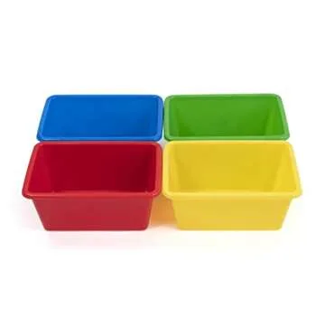 Humble Crew Toy Storage Bins for Kids, Set of 4, Primary Colors, Small - Sturdy, Colorful Plastic Storage Bins for Classroom, Playroom, Nursery, and More - Premium Toddlers Toy Organizer Bins