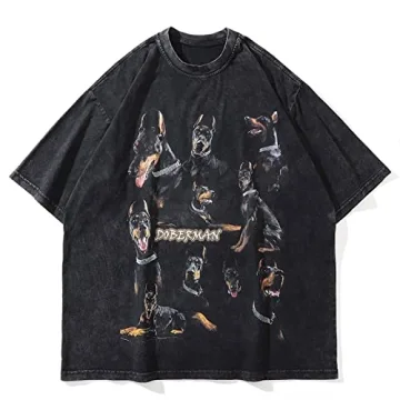 Aelfric Eden Mens Oversized Washed Doberman Graphic Tees - Trendy Casual Summer Top for All