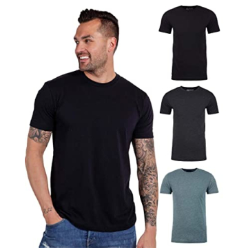 INTO THE AM Premium Men's Fitted Crew Neck Plain Essential Tees 3-Pack - Modern Fit Fresh Classic Sh...