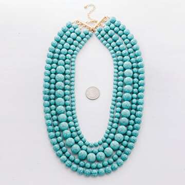 JANE STONE Statement Blue Turquoise Collar Necklace Multi-layered Fashion Chunky Long Beads Beaded Jewelry for Women