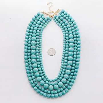 JANE STONE Statement Blue Turquoise Collar Necklace Multi-layered Fashion Chunky Long Beads Beaded Jewelry for Women