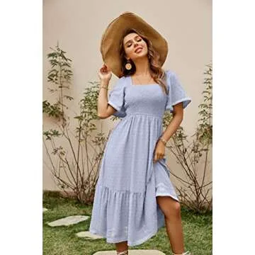 Glamaker A Line Summer Midi Dress for Women in Light Blue