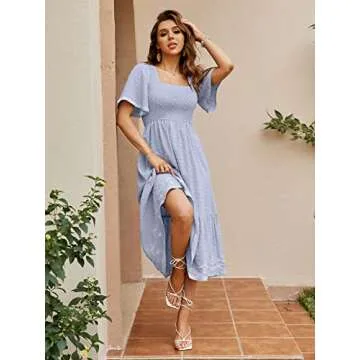 Glamaker A Line Summer Midi Dress for Women in Light Blue