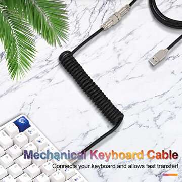Twozoh USB C Keyboard Coiled Cable, Braided Detachable Aviator Double Sleeve Type C Mechanical Keyboard Cable (White)
