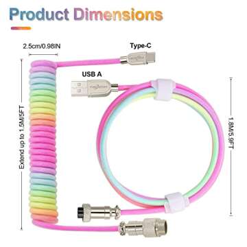 Twozoh USB C Keyboard Coiled Cable, Braided Detachable Aviator Double Sleeve Type C Mechanical Keyboard Cable (White)