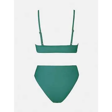 CUPSHE Bikini Set for Women Two Piece Swimsuits High Waisted Cut Out Scoop Neck V Front Bottom, L Emerald Green