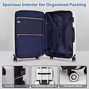 Coolife Luggage Expandable 5 Piece Sets PC+ABS Spinner Suitcase 20 inch 24 inch 28 inch (navy new)
