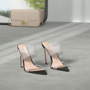 Vivianly Clear Pointed Toe Heel Sandals for Women Size 9