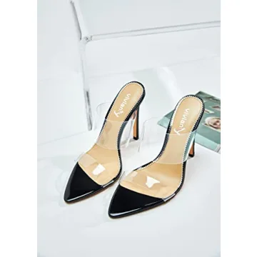 Vivianly Clear Pointed Toe Heel Sandals for Women Size 9