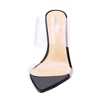 Vivianly Clear Pointed Toe Heel Sandals for Women Size 9
