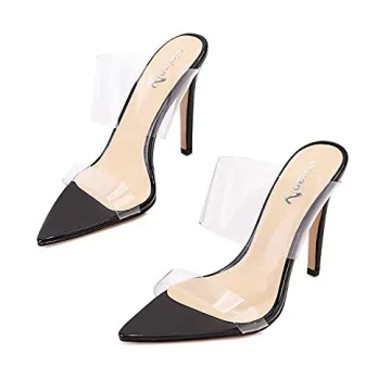 Vivianly Clear Pointed Toe Heel Sandals for Women Size 9