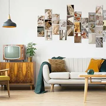 Beige Wall Collage Kit Aesthetic Pictures 50 Pcs 4x6 Inch VSCO Ins Bedroom Preppy Dorm Decor for Teen Girls Neutral Vintage Aesthetic Photos Posters Wall Collage Indie Wall Art Prints