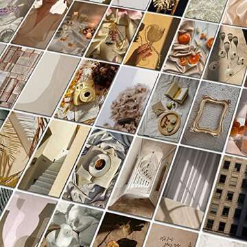 Beige Wall Collage Kit Aesthetic Pictures 50 Pcs 4x6 Inch VSCO Ins Bedroom Preppy Dorm Decor for Teen Girls Neutral Vintage Aesthetic Photos Posters Wall Collage Indie Wall Art Prints