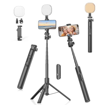 Gahenwo Vlogging Kit, 61" Phone Tripod with Light, All-in-1 Selfie Stick with Selfie Light & Wireles...