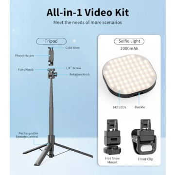 Gahenwo Vlogging Kit with 61" Tripod & LED Selfie Light