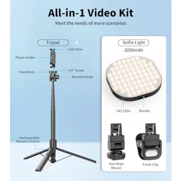Gahenwo Vlogging Kit with 61" Tripod & LED Selfie Light