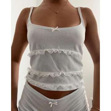 WZTYYDS Women Two Pieces Knitted Shorts Set Sleeveless Straps Floral Crop Tank Tops High Waist Shorts Outfits Streetwear