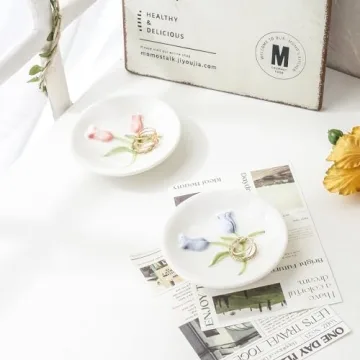 Elegant Tulip Jewelry Dish Cute Ceramic Trinket Tray