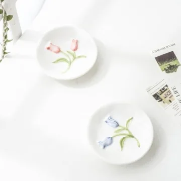 Elegant Tulip Jewelry Dish Cute Ceramic Trinket Tray