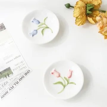 Elegant Tulip Jewelry Dish Cute Ceramic Trinket Tray