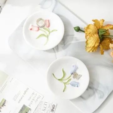 Elegant Tulip Jewelry Dish Cute Ceramic Trinket Tray