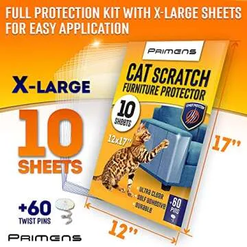 Heavy Duty Cat Scratch Deterrent Furniture Protectors for Sofa, Doors, Clear Couch Protectors from Cats Scratching, Anti Cat Scratch Tape Guards (Transparent, 10 Sheets 17x12)