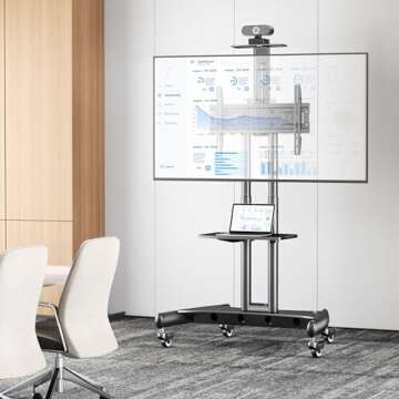 PERLESMITH Rolling/Mobile TV Cart with Wheels for 32-82 Inch LCD LED 4K Flat Screen TVs - TV Floor S...