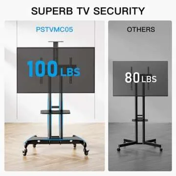 PERLESMITH Rolling/Mobile TV Cart with Wheels for 32-82 Inch LCD LED 4K Flat Screen TVs - TV Floor Stand with Shelf Holds Up to 100 lbs, Height Adjustable Trolley Max VESA 600x400mm- PSTVMC05
