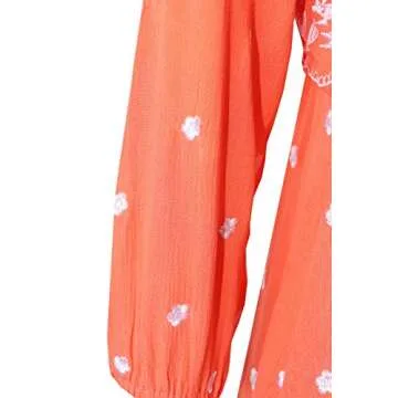 R.Vivimos Womens Boho Floral Embroidered Casual Drawstring Tie Cotton Long Dresses