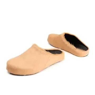 XOBZJH Designer Real Fur Slides Sandals For Women 2024 Trendy,Slip on Shoes Women's Mules& Clogs Comfortably,Fashion Cute Ladies Flat Luxury Slippers