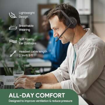 Yealink UH34 USB Headset: Lightweight, Noise Cancelling for Calls & Music