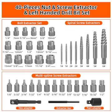 UYECOVE 40 Pcs Screw Extractor Set, 2-in-1 Hex Head Multi-Spline Lug Nut Remover, 3/8 Inch Drive Easy Out Bolt Extractor Set for Removing Stripped, Rounded, Damaged, Broken Studs Bolts Screws