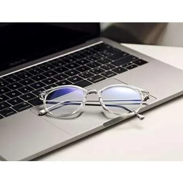 COASION Blue Light Blocking Glasses for Women Vintage Round Anti Blue Ray Computer Game Eyeglasses (Transparent/Silver)