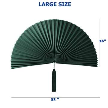 KOLWOVEN Over The Bed Bedroom Wall Decor Above Bed- Bohemian Wall Decor- Large 32" X 16" Wall Hanging Fan - Large Bamboo Fan (Dark Teal)