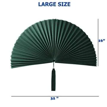 KOLWOVEN Over The Bed Bedroom Wall Decor Above Bed- Bohemian Wall Decor- Large 32" X 16" Wall Hanging Fan - Large Bamboo Fan (Dark Teal)