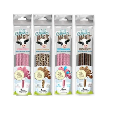 Milk Magic Milk Flavoring Straws, 4-Pack Bundle (16 count), Chocolate, Strawberry, Cotton Candy, Coo...