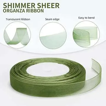 molshine 50 Yards x 5/8 Inch Shimmer Sheer Organza Ribbon,Chiffon Fabric Ribbons for Bouquets Garland,Bowknot,Wedding,Gift Wrapping,Hair,Crafts,Decoration (Green, 5/8")