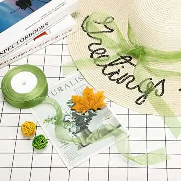 molshine 50 Yards x 5/8 Inch Shimmer Sheer Organza Ribbon,Chiffon Fabric Ribbons for Bouquets Garland,Bowknot,Wedding,Gift Wrapping,Hair,Crafts,Decoration (Green, 5/8")