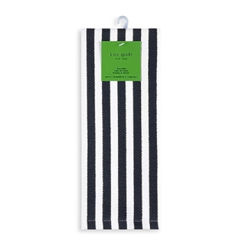 Kate Spade New York Botanical Stripe Kitchen Towels 4-Pack Set, Absorbent 100% Cotton, Black/Beige, 17"x28"