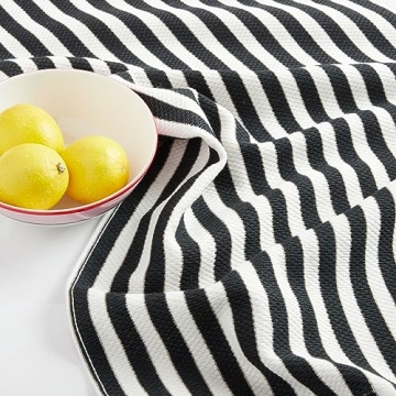 Kate Spade New York Botanical Stripe Kitchen Towels 4-Pack Set, Absorbent 100% Cotton, Black/Beige, 17"x28"