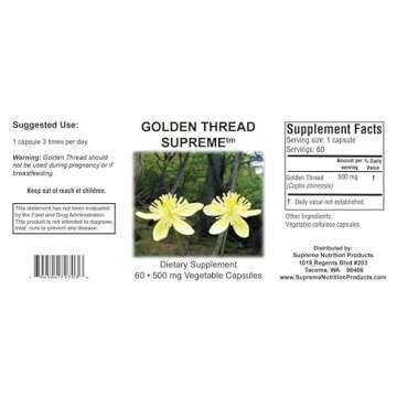 Supreme Nutrition Golden Thread Supreme, 60 Pure Coptis Chinensis Vegetarian Capsules