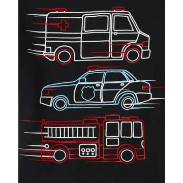 The Children's Place,and Toddler Boys Short Sleeve Graphic T-Shirt 3-Pack,Blue Firetruck/Ambulance/E...