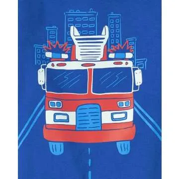The Children's Place,and Toddler Boys Short Sleeve Graphic T-Shirt 3-Pack,Blue Firetruck/Ambulance/Emergency Vehicles,4T