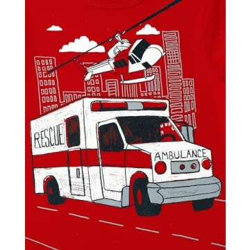 The Children's Place,and Toddler Boys Short Sleeve Graphic T-Shirt 3-Pack,Blue Firetruck/Ambulance/Emergency Vehicles,4T