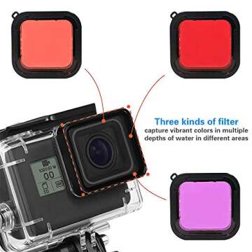 Housing Case Filter Kit for GoPro Hero 7 Black 6 5, Kitway Waterproof Case Diving Protective Shell + 3 Pack Filter + Anti-Fog Insert + Bracket Accessories